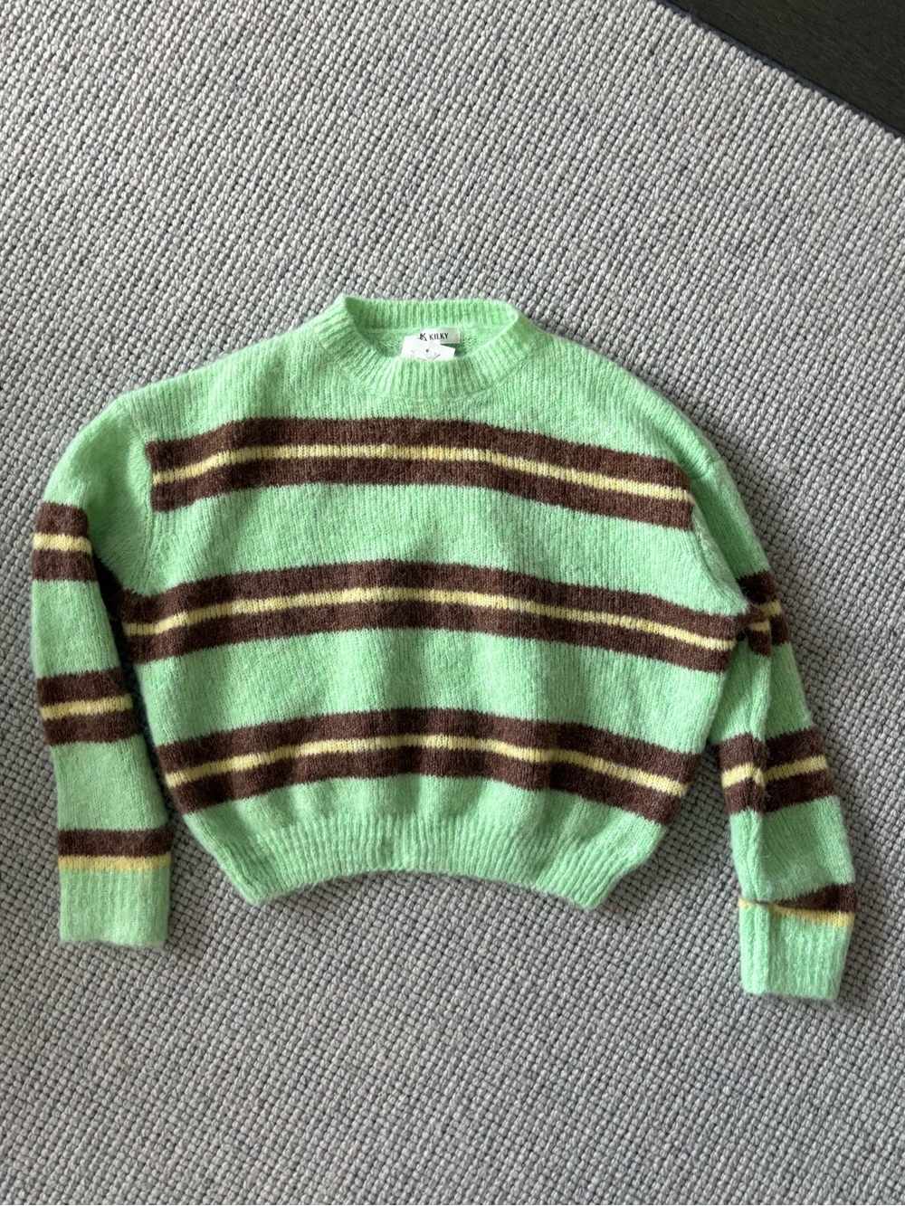 Green Striped Women's Crewneck Sweater